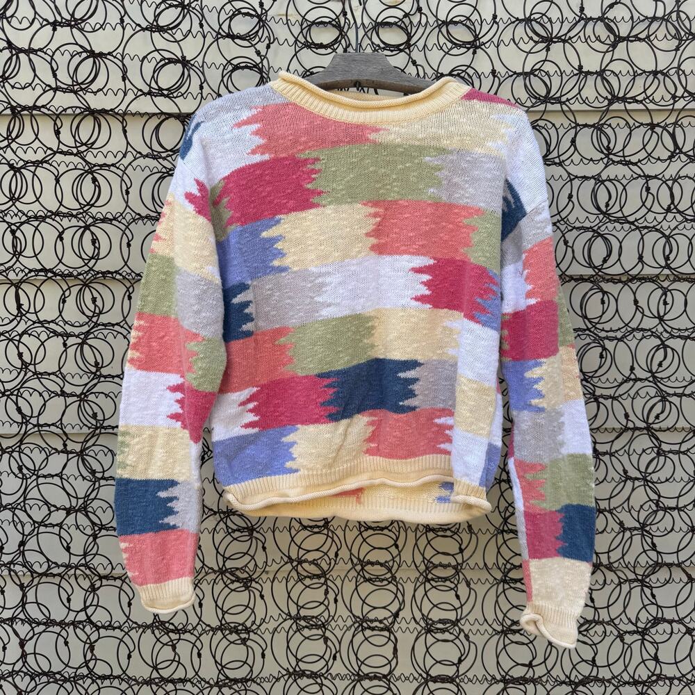 Y2K Christopher and Banks Pastel Brush Stroke Colorblock Knit Sweater MEDIUM